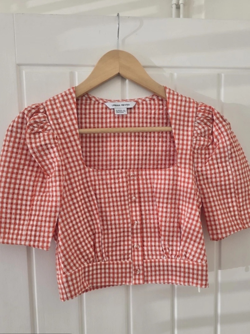Urban Revivo Gingham Square-Neck crop top 4